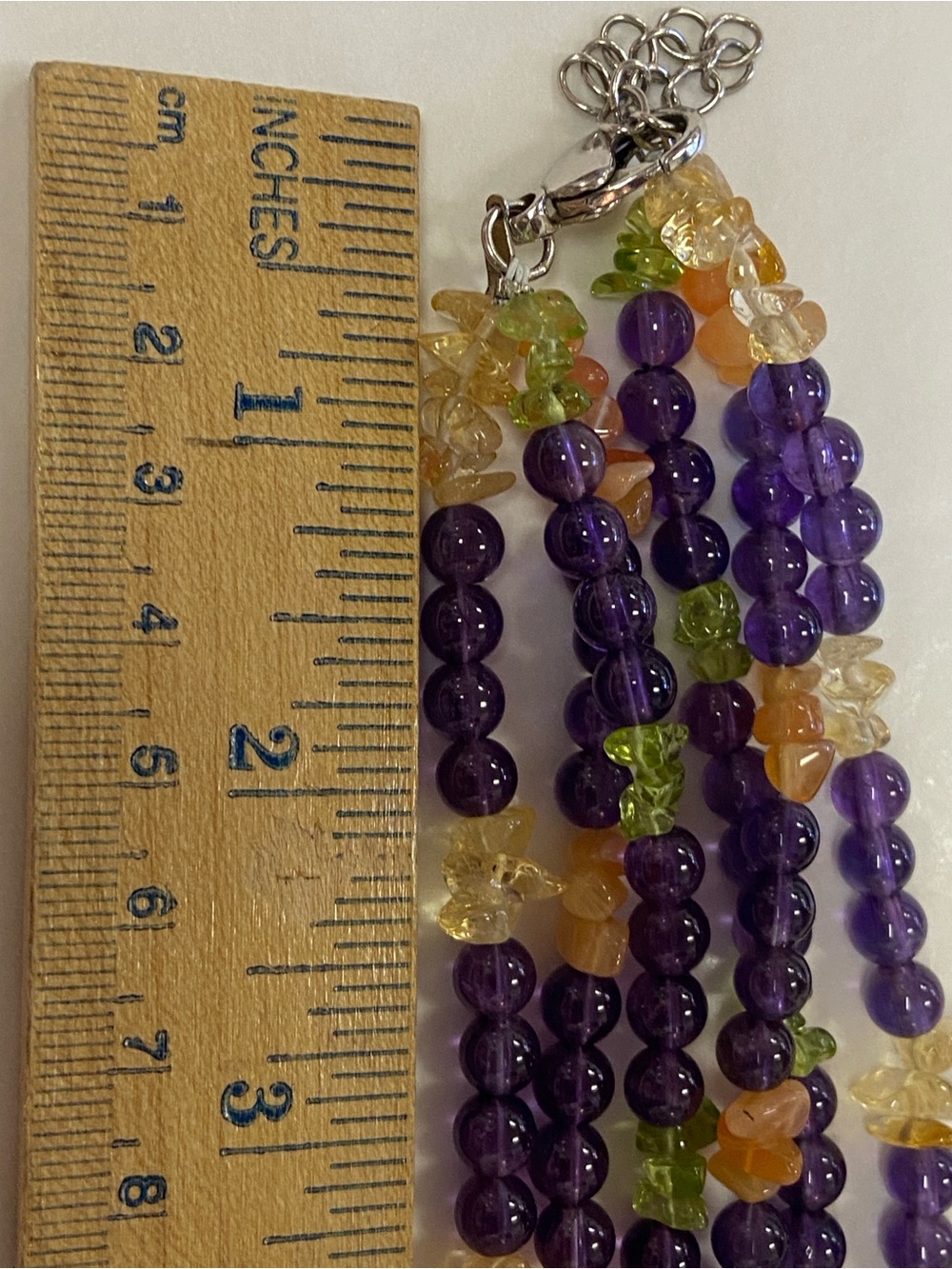 3 Strand Amethyst Peridot Citrine Carnelian Necklace with Sterling Clasp - Picture 7 of 11